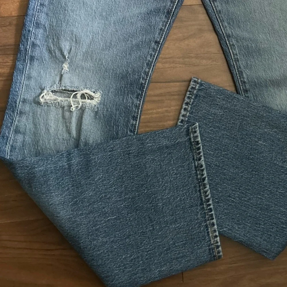 LEVI'S Premium 501 '93 Straight Stretch Blue Jeans Distressed Men' W33 L32